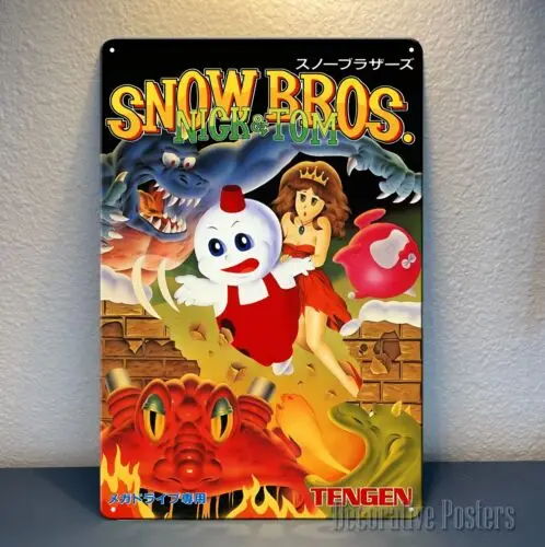p1,Snow Bros Nick&Tom Retro Tengen Video Game Metal Poster Sign - Size:20*30cm