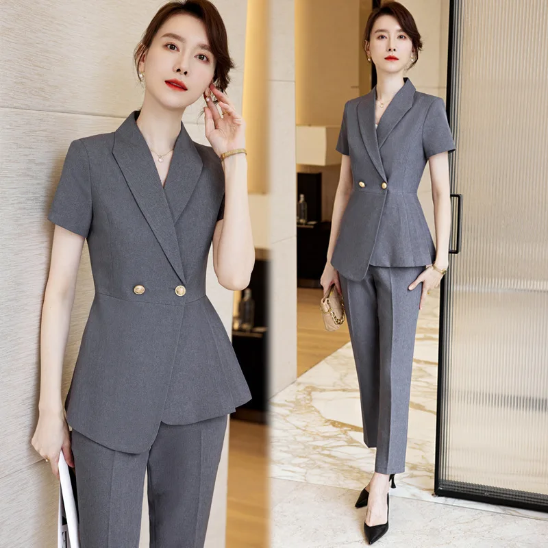 Professional Suit Skirt Women's Summer Short-Sleeved Hotel Manager Front Desk Frock Work Clothes Formal Wear Temperament Goddess