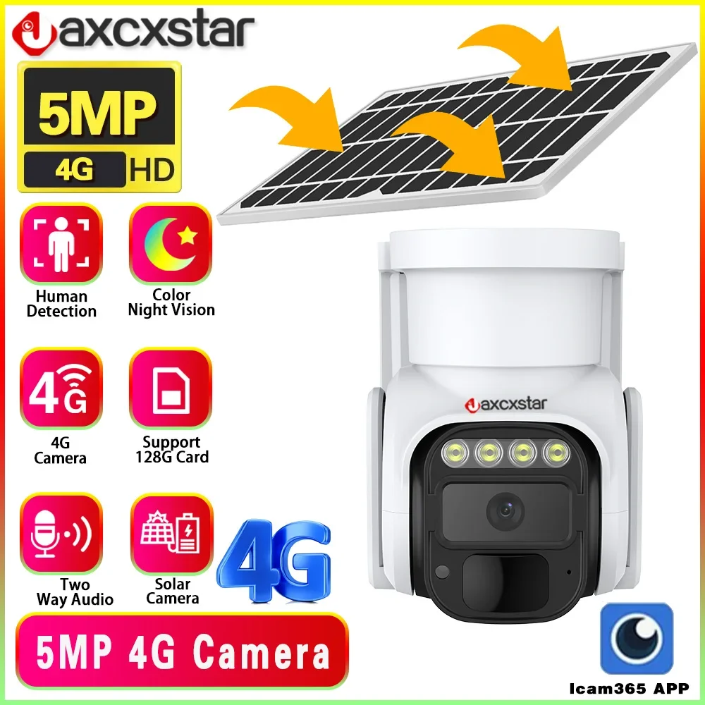 5MP 4G SIM Card Solar Camera Outdoor Waterproof Human Detection WIFI Wireless PTZ Security IP Camera  with Battery Powered