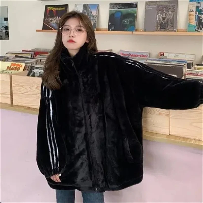 Plush and Thick Plush Top For Women in Autumn and Winter 2023 New Fat mm2-300 Jin Warm Wool Coat Lazy and Commuting Solid Color