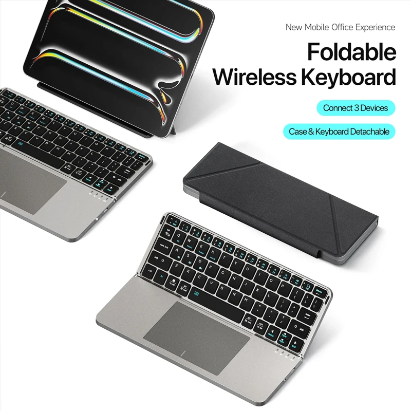 New Wireless Multifunctional Model Foldable Bluetooth 5.0 Keyboard with Touchpad & Phone Holder For Phones Tablets PC