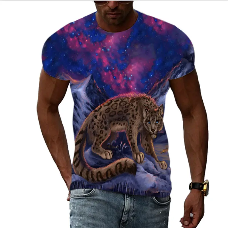 Summer Animal 3D Printed Cool Leopard Men\'s T-shirt O Collar Fashion Casual Street Funny Oversized Tiger Short Sleeve Clothing