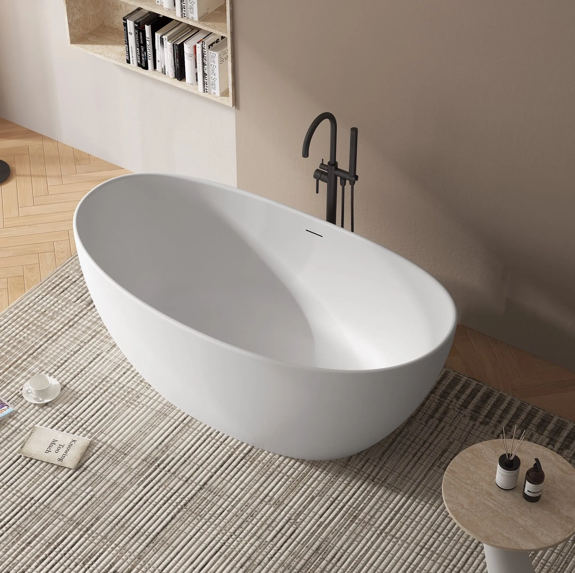 

Freestanding Minimalist Artificial Stone Bathtub Includes Drainer For Hotel And Resort Project