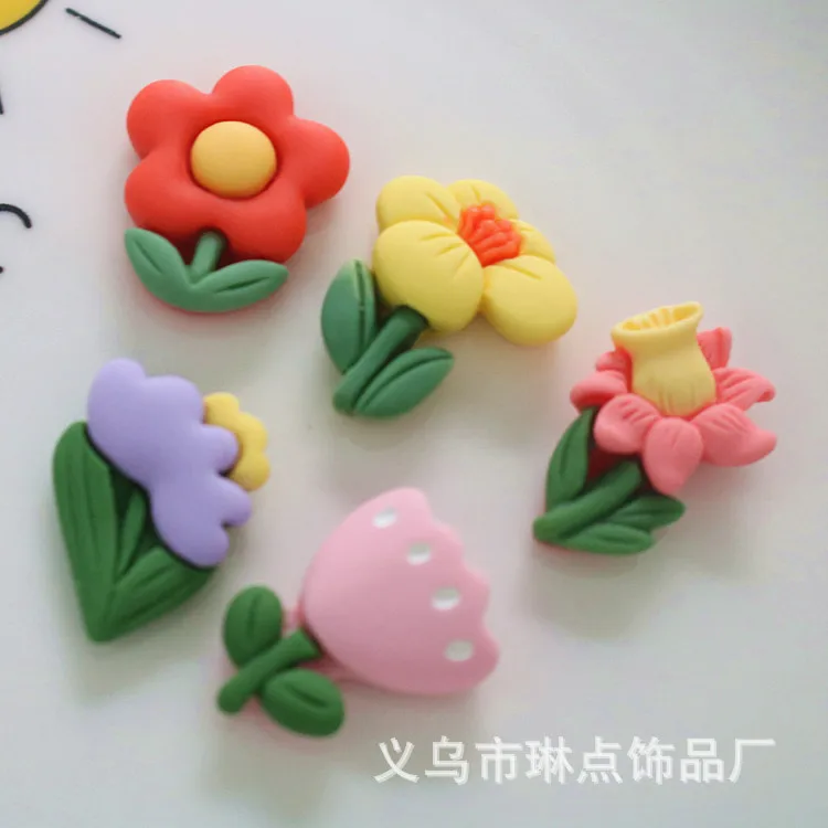 5pcs miniso series flower cartoon resin flatback cabochons diy crafts materials jewelry making charms