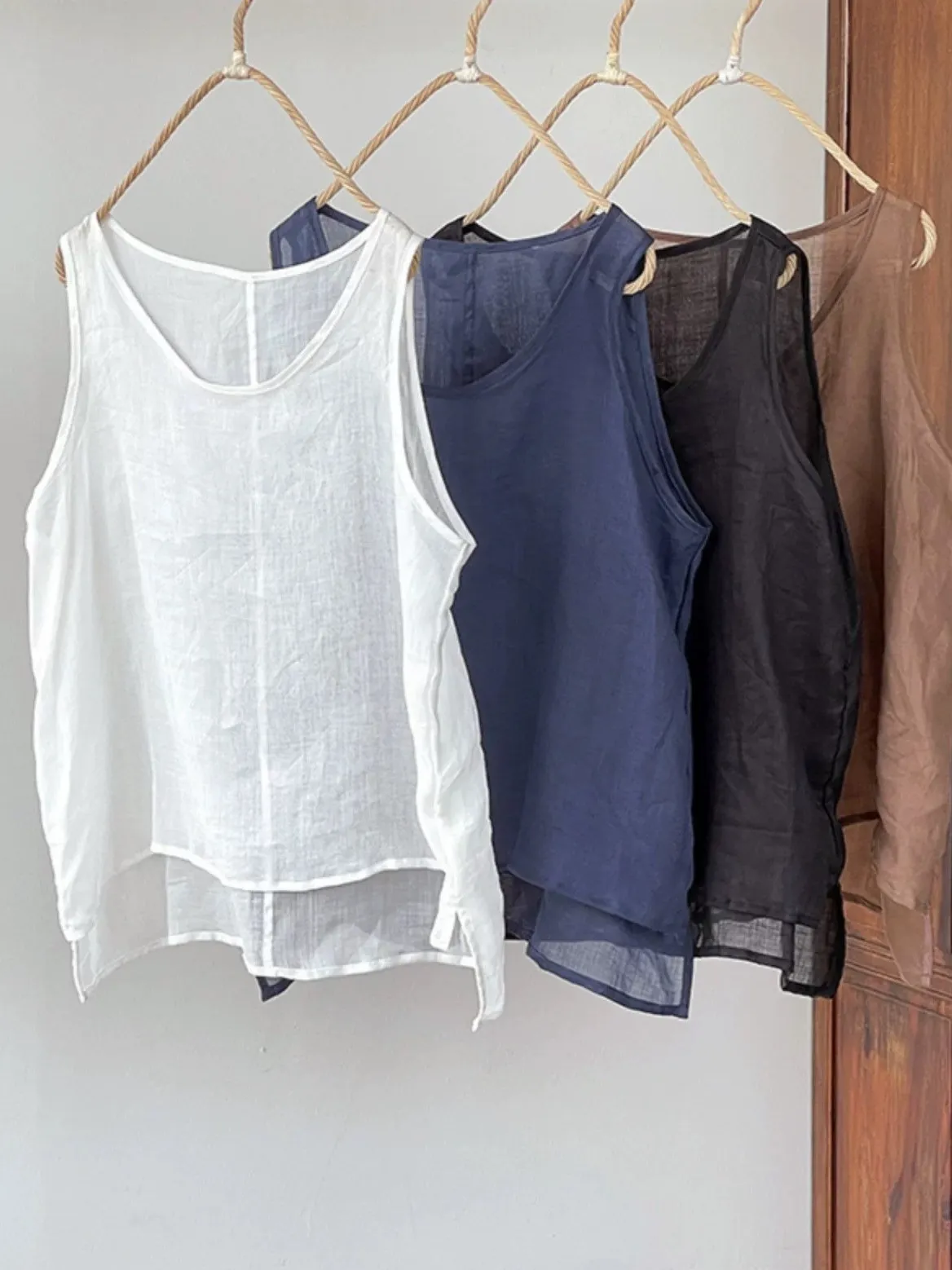 100% Cotton Summer Lightweight Strap Vest Women's Loose Inner  Artistic Cotton Linen Top Versatile Style Casual Summer ...