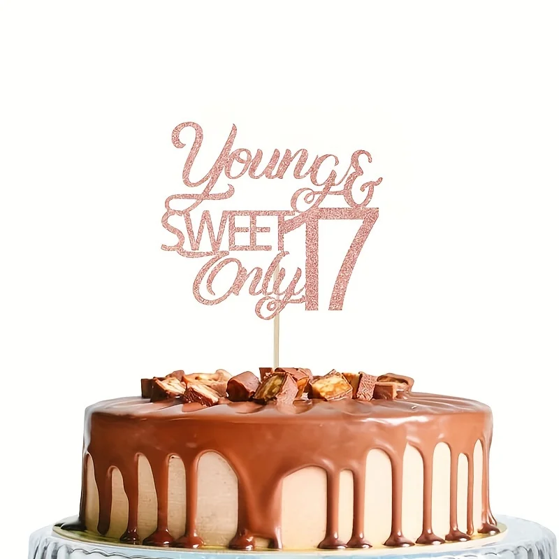 1 Stück junger und süßer Nur 17 Kuchenaufsatz, alles Gute zum 17. Geburtstag, Dekorationszubehör zum 17. Geburtstag/Jahrestag – Detail 5