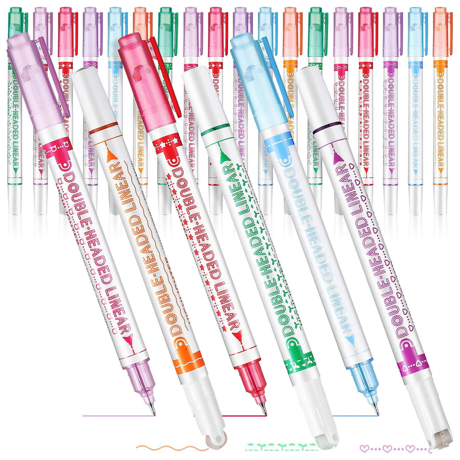 Stylos fluorescents à double pointe, surligneurs à motif de courbe, marqueurs à pointe Fine pour l'école et le bureau, planificateur de dessin, 24 pièces