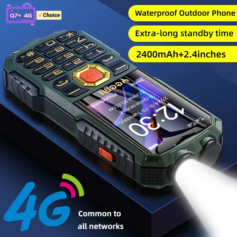 YEEMI Q7+ 4G CellPhone 2.4inch Dual SIM Card Flashlight Loud Speaker 2400mAh LTE Camera Waterproof Outdoor Mobile Phone