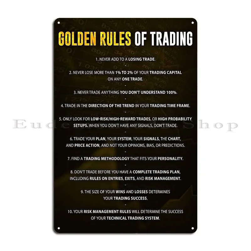 Golden Rules Of Trading Print Forex Stock Market Financial Nasdaq Day Trader Trade Money Metal Signs Club Iron Wall Decor