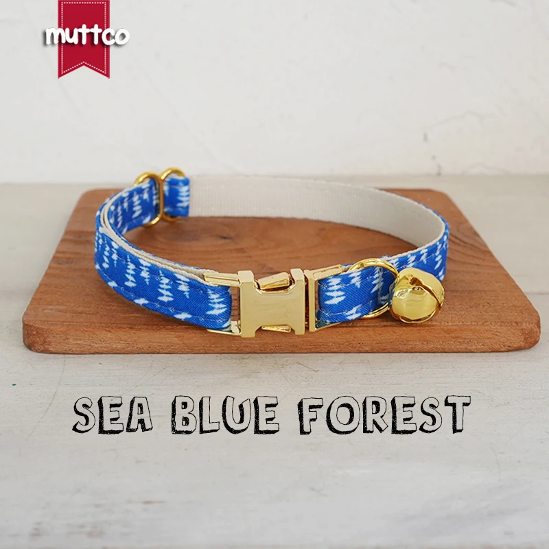 MUTTCO Retailing  environmental protection self-design personalized cat collars SEA BLUE FOREST handmade collar  2 sizes UCC155