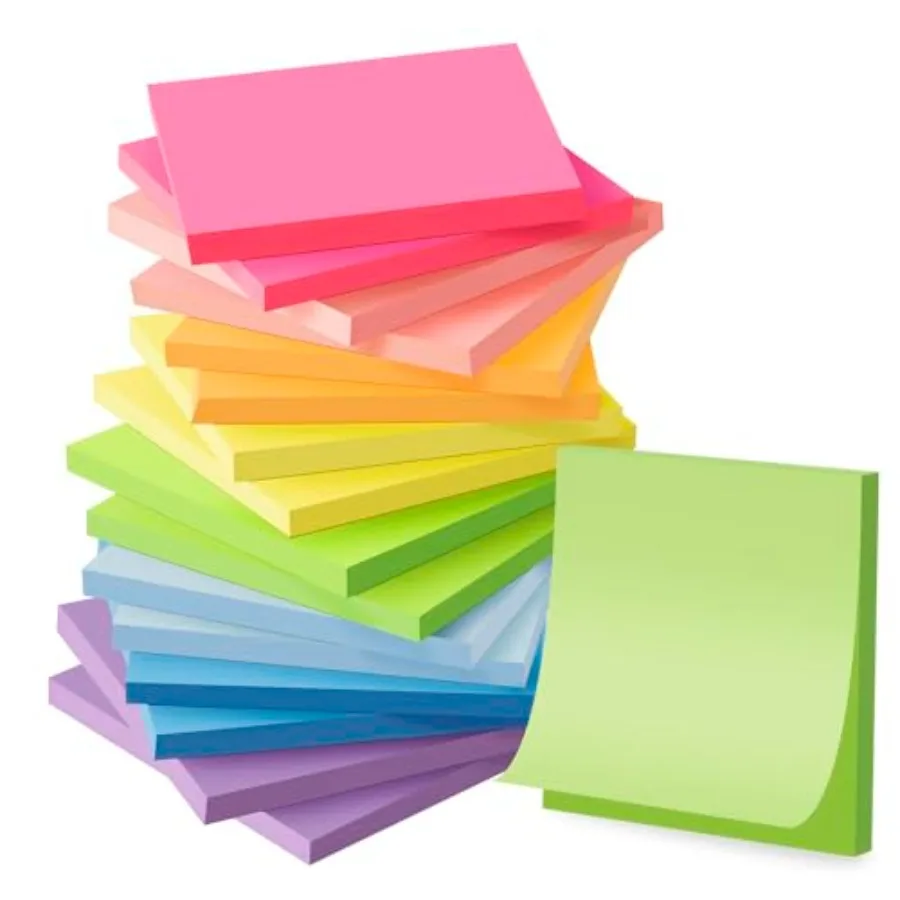 

16 Pack Sticky Notes 3x3, Self-Stick Pads Bright Colors Sticky Note, Recyclable, Easy to Stick for Home, Office, Notebook