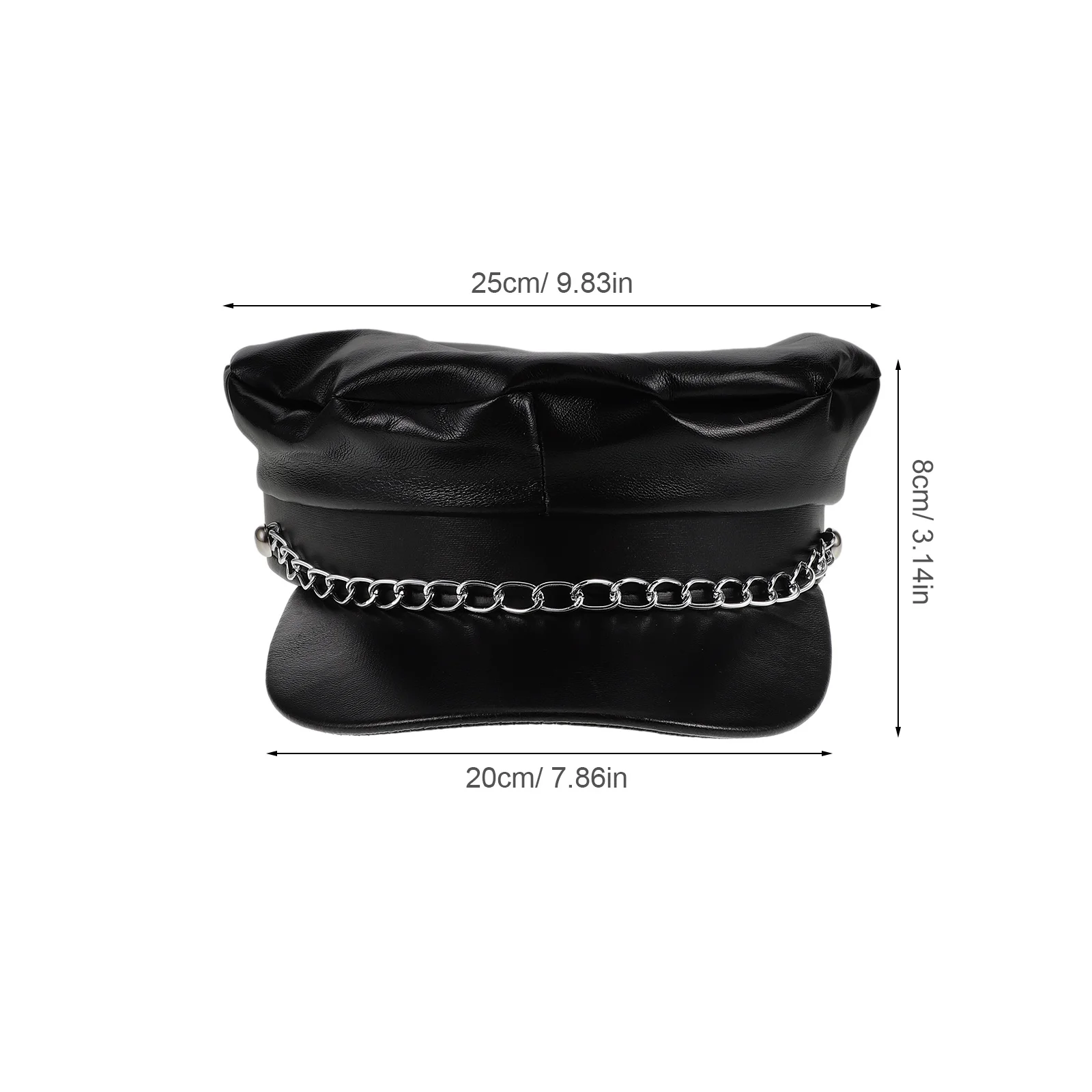 Navy Cap For Men Women Vintage Pu Flat Top Chain Decor Captain Sailor Hat Costume Party Travel Accessory