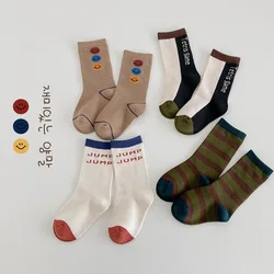 3-12Y Boys Socks Autumn Winter Cotton Socks Trendy Color Crew Socks Baby Calf Socks Seamless Girls' Socks  4 Pairs