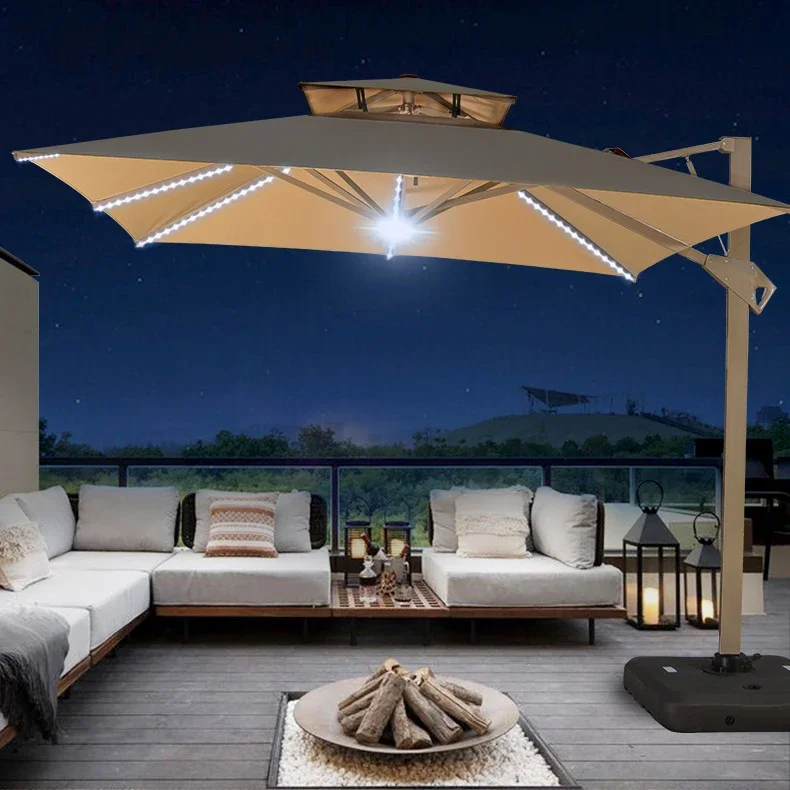 

Outdoor beach rectangular double top solar patio umbrella
