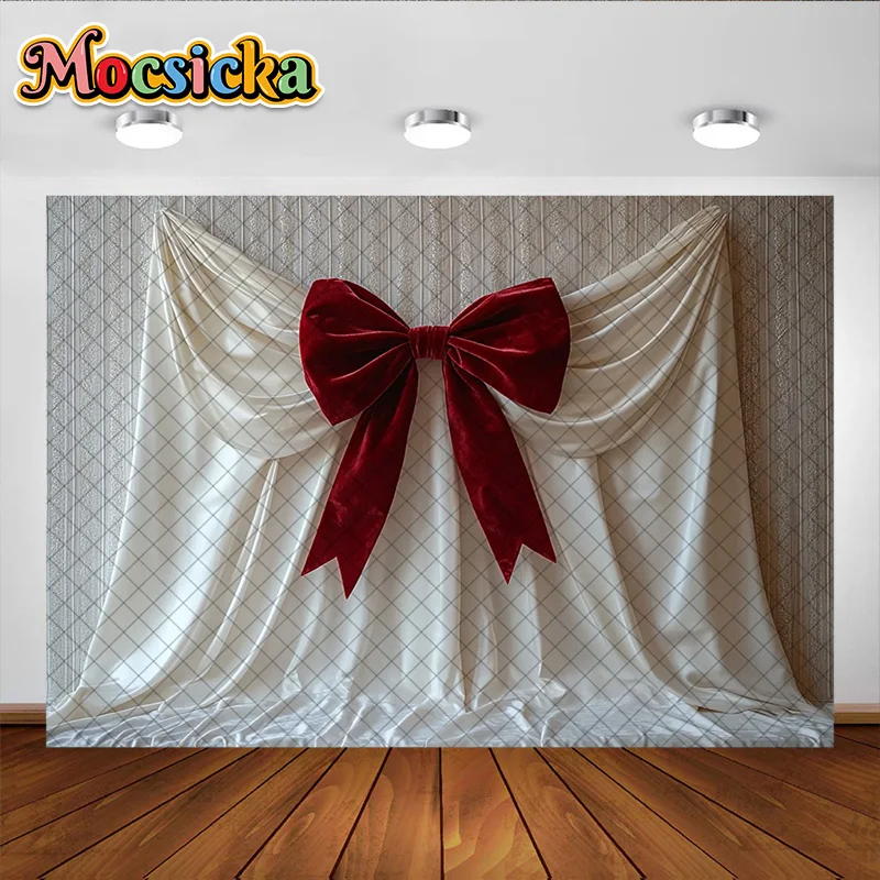Mocsicka التصوير خلفية الشريط الأحمر القوس الحلو الفتيات حفلة عيد ميلاد استحمام الطفل خلفية لوازم الديكور استوديو الدعائم