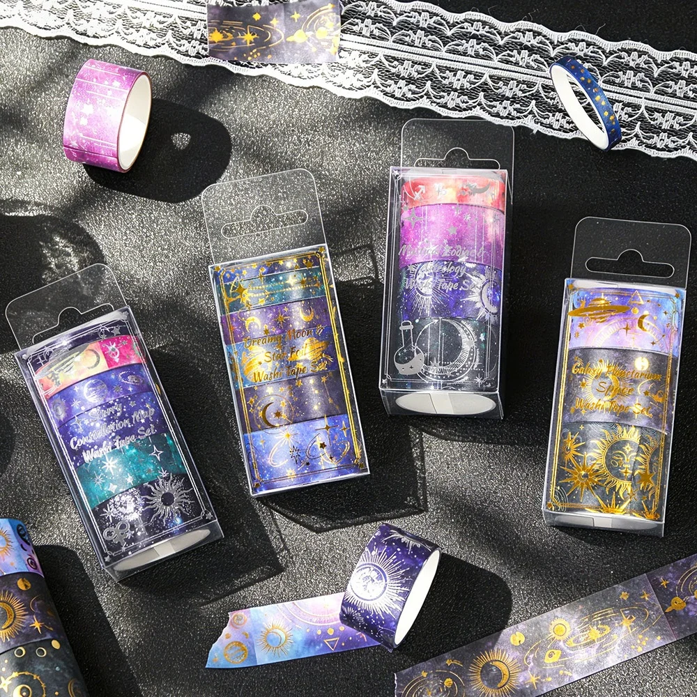 Celestial Foil Washi Tape Set, 3/4/6/19/57 Rolls, Galaxy Sun Moon Star Decorative Tape for Journal Scrapbook Planner