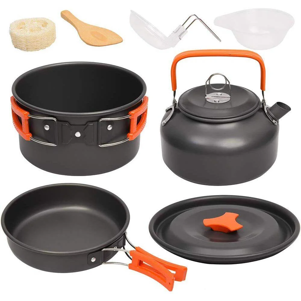 

Outdoor Camping Set Pot Tea Pot Set Meal Tableware Combination Portable Picnic Cookware Combination