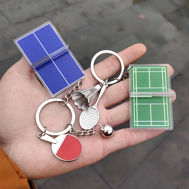 Nouveau mini porte-clés en acrylique de badminton, porte-clés tridimensionnel double face, terrain de badminton, tennis de table, terrain de tennis, cadeau