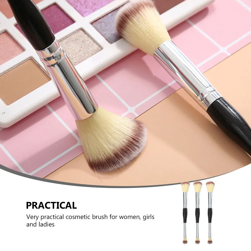 Set di pennelli per cipria a doppia estremità da 3 pezzi, in morbida fibra sintetica, per sfumare, fondotinta, fard, pennelli per trucco, strumento cosmetico per le donne