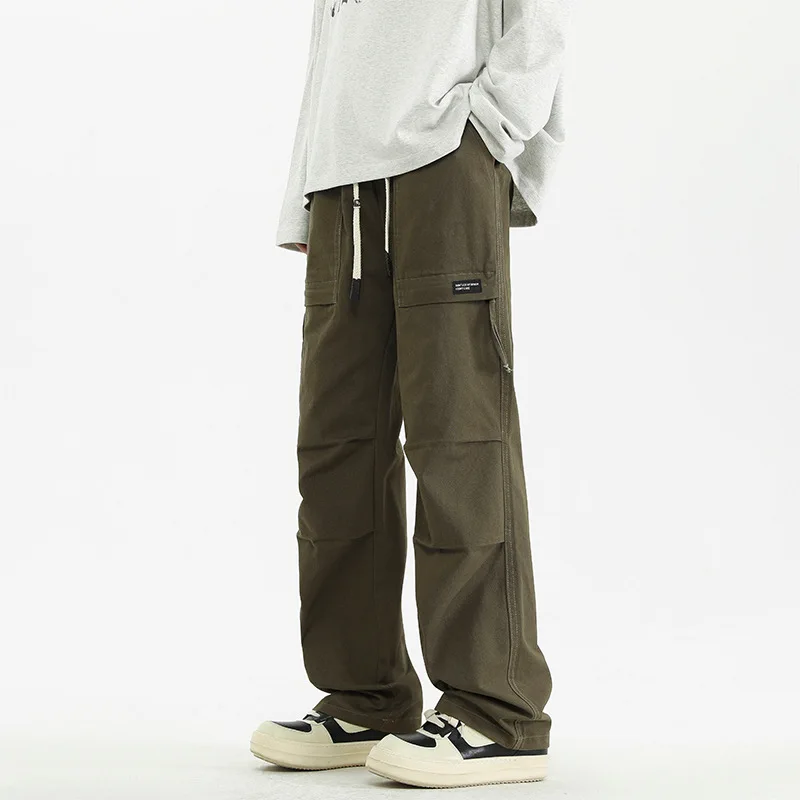 Men's Cargo Pants 2025 Autumn Cotton Cargo Pants Loose Straight Leg Wide Leg Casual Trousers