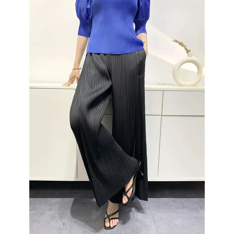 Miyake Summer Pants Women\'s Comfortable Casual 2023 New Loose Straight Leg Pants Wide Leg High Waist Slim Pleated Pants