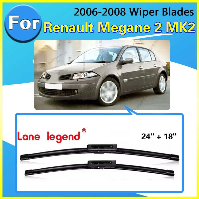 Scheibenwischer vorne und hinten, Set für Renault Megane 2 MK2 2006–2008, Windschutzscheibe, Windschutzscheibe, Fenster, 24 Zoll + 18 Zoll