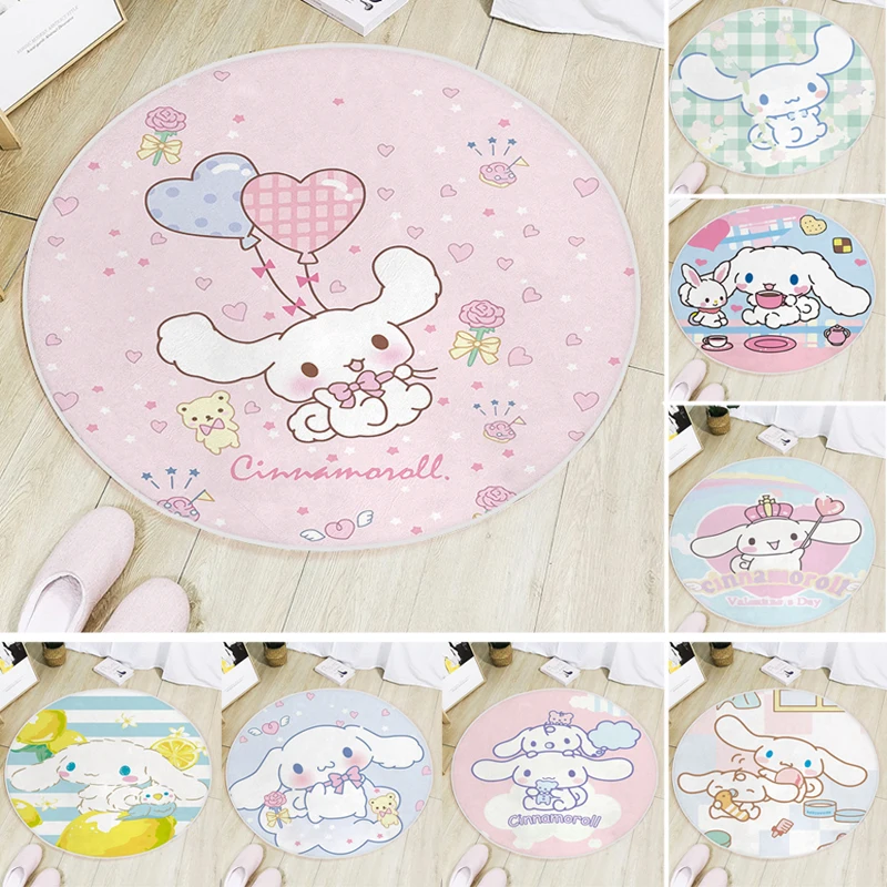 60-160cm Sanrio Cinnamoroll Round Carpet Bedside Blanket Bedroom Doormat Non-slip Floor Mat Home Living Room Kids Room Decor Rug