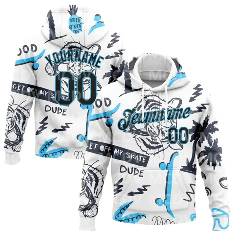 

Custom Stitched White Black-Sky Blue 3D Pattern Design Tiger And Hawaii Palm Tree Sports Pullover Sweatshirt Hoodie