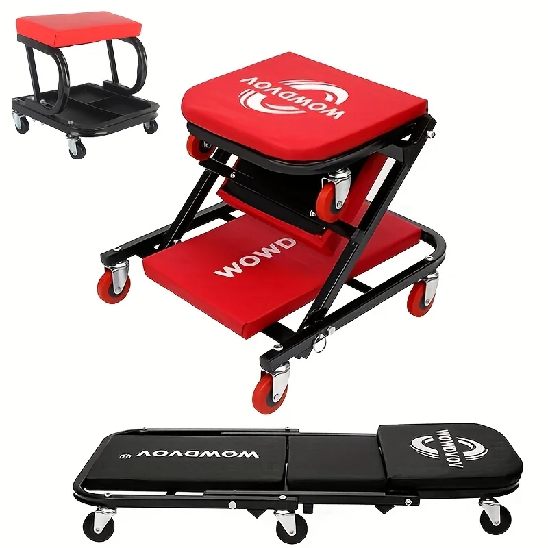 Auto-Reparaturbank mit rollbarer Werkzeugablage (separat erhältlich), Wheel X Mechanischer Kletterer 3-in-1/2-in-1 Z-förmiger Sitz mit 500 Pfund Tragkraft, faltbar und verstellbar für Garage, Liegen, Sitzen und Anlehnen mit 6 Rollen