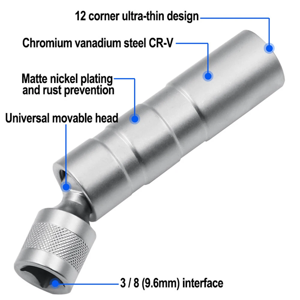 Universal Slim 14/16mm Auto Repair Tools Spark Plug Socket Wrench Magnetic 12 Angle Spark Plug Removal Tool