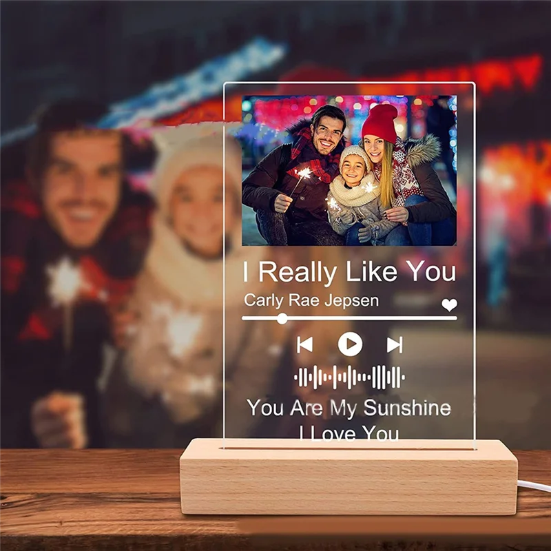 LED Night Light Personalized Acrylic Spotifys Music Photo Plaque Mother S Day Gift Photo Frame For Couples