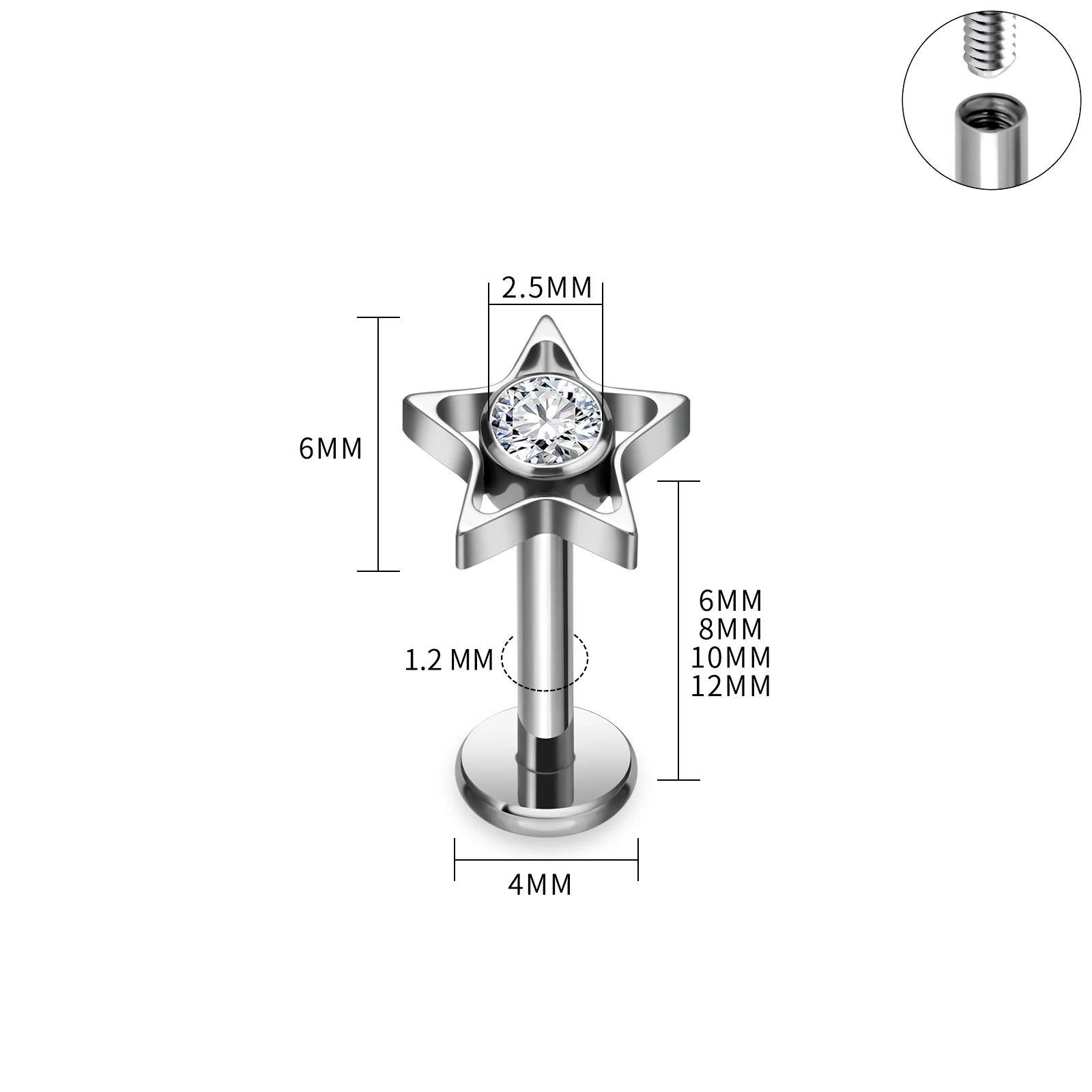 ASTM F136 G23 التيتانيوم ثقب الأنف مسمار Labret الشفاه قرط الاذن المرصع أودي مجوهرات للنساء موضة أنودة
