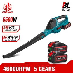 ONEVAN 5500W Brushless Electric Air Blower 46000rpm Cordless Leaf Dust Snow Blowing Power Tool For Makita 18V Battery Pin