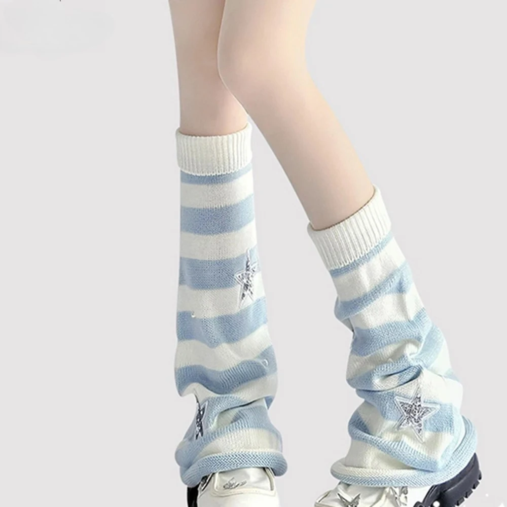 Calcetines suaves con botas bonitas para niñas, medias sencillas de Color caramelo, prendas de punto con estrellas a rayas, calcetines cálidos para piernas, cubierta de pierna tejida creativa