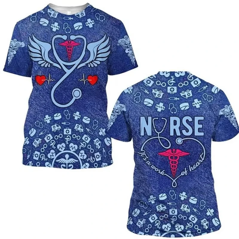 Custom Diy Name Nurse Uniform T Shirt 3D Nurse Tools Printed O-neck Short Sleeve Cosplay Tshirts Tops Nurse Work Clothes