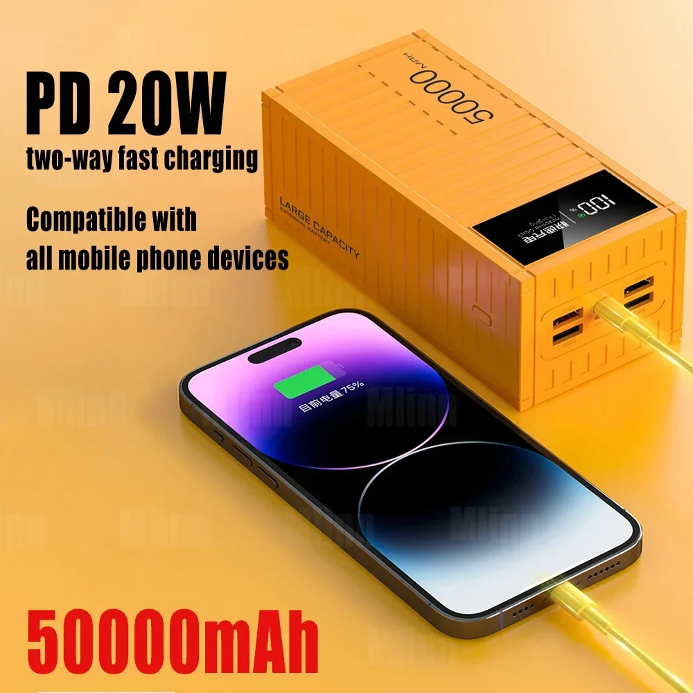 Chargeur de batterie externe portable, 66W, 50000mAh, conteneur, charge super rapide, pour Huawei iPhone14 Xiaomi, nouveau