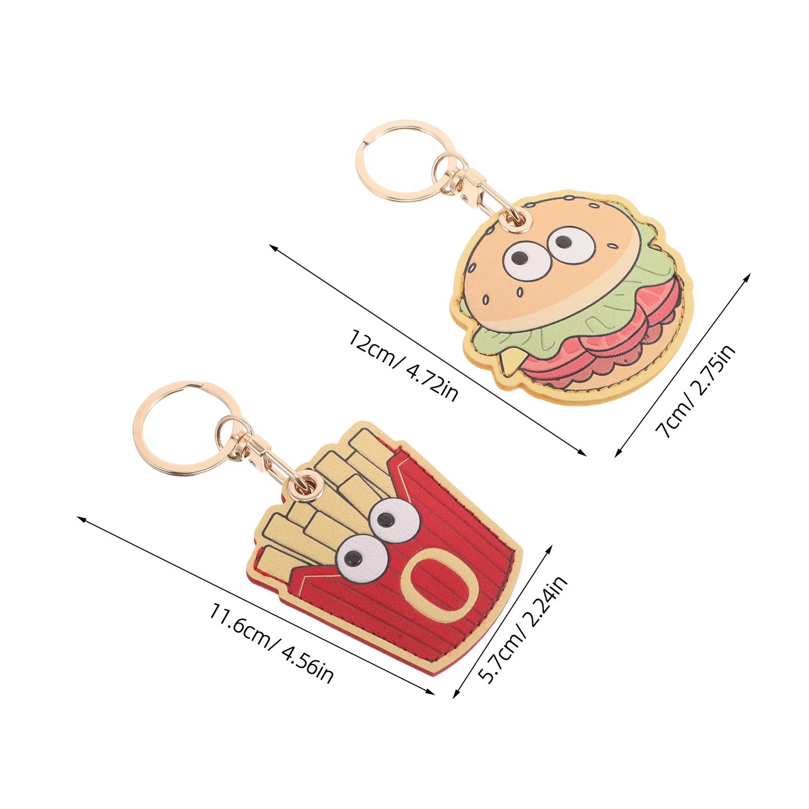 2Pcs Cartoon Door Access Card Holder Keychain Set Hamburger French Fries Keychain Bag Charm for Office School Daily Use Cute