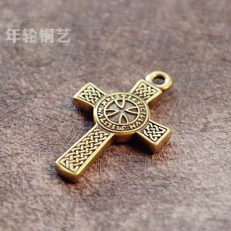 Brass Cross Keychain  Religious Belief Ornament  Antique Miscellaneous Small Bronze Stall Supply