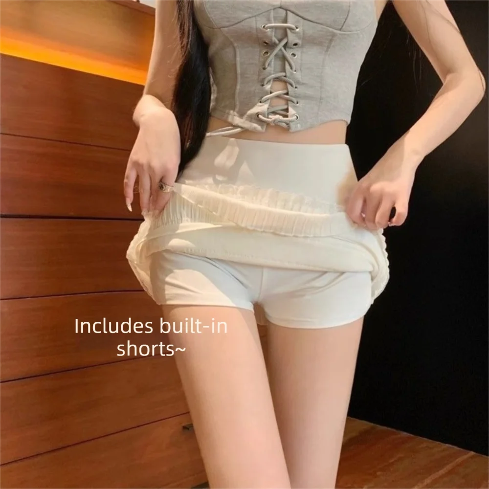 

Fashion Sweet Lace Pleated Skirt Slimming with Safety Pants A- Line Skirt High Waist Cake Skirt Summer