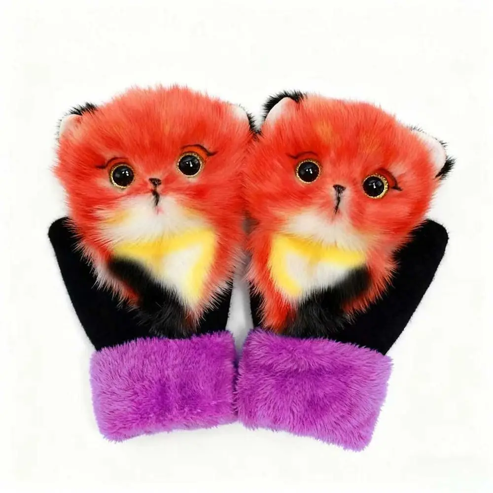 New Fleece Lined Warm Winter Gloves Thickened Animal Pattern Gloves Korean Style Animal Gloves Winter Wear