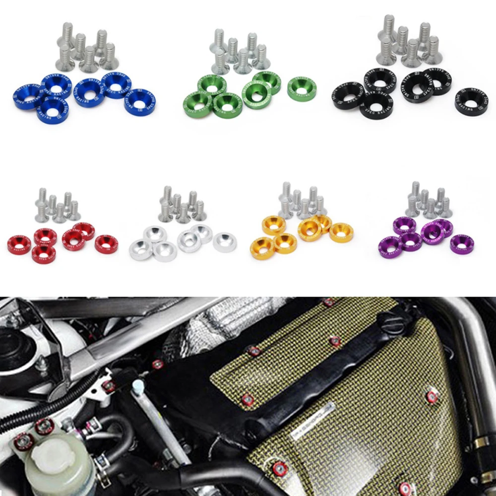 AUTCOAT 1Set Billet Aluminum Fender Bumper Washer Bolt Engine Bay Screw Dress Up Kit JDM M6x20mm Bolts