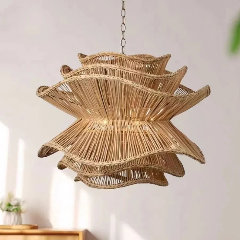 Creative Handmade Rattan Pendant Lamp Southeast Countryside Club Bedroom Homestay Guest Room Chandelier Restaurant Light Fixture