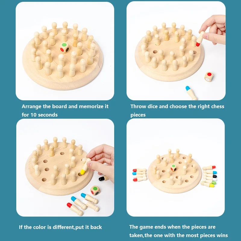 나무 메모리 매치 스틱 체스 컬러 게임 훈련 초점 메모리, 부모-자녀 상호 작용 교육 학습 퍼즐 장난감