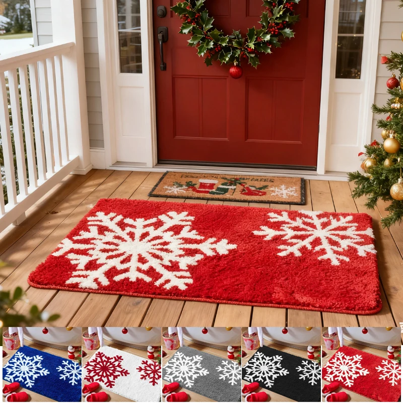 

1PC Christmas Snowflake Cute Non-slip Soft Wear-resistant Mat Rug Carpet for Entryway Bathroom Home Decoration/Welcome Doormat
