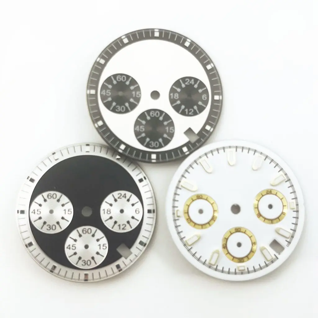 

New 29mm Black White Silver Sterile Quartz Watch Dial Fit VK63 Movement With Calendar Window