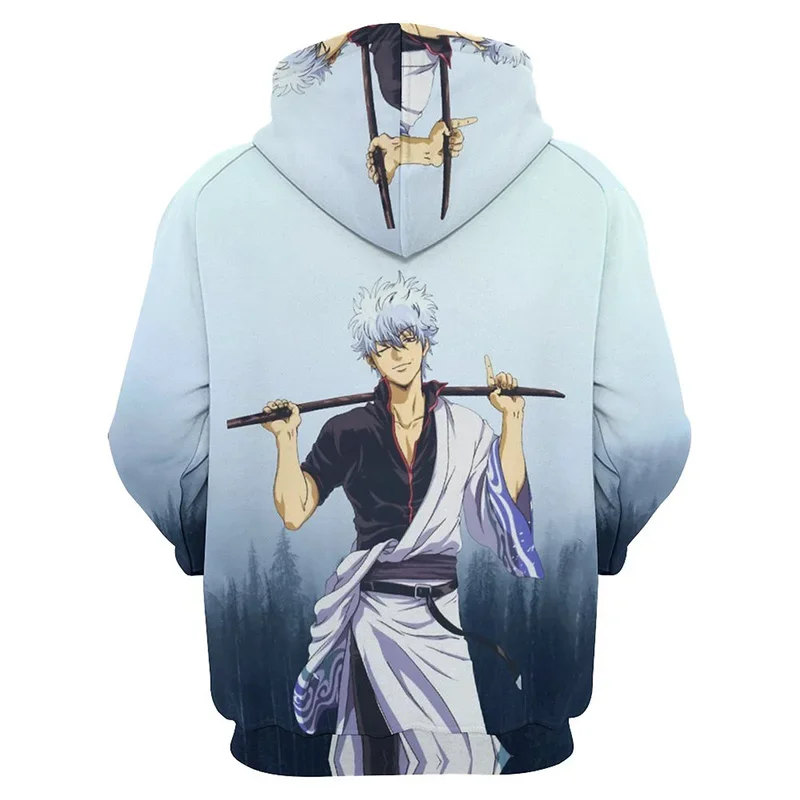 2024 Autumn and Winter New Japanese Anime Men's Hoodies 3D Printed Gintama Pattern Street Style Clothing Casual Sweatshirts