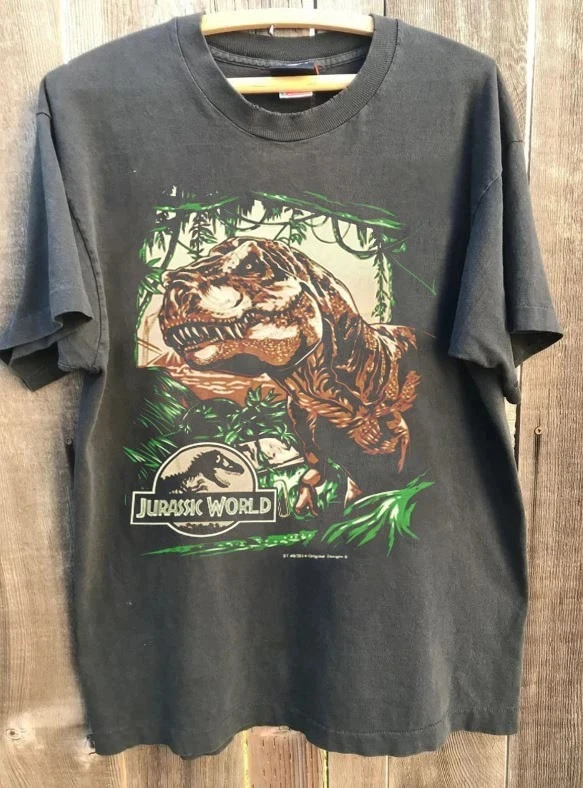 Camiseta de Verano para Mujer, Talla Grande, Diseño Vintage de Jurassic Park, Algodón Transpirable, Estilo Urbano Versátil, Oversize