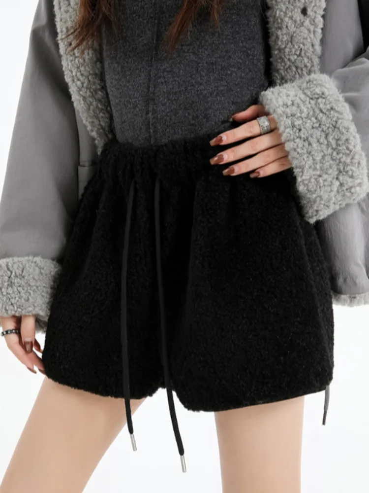 Caramel Lamb Velvet Wide Leg ort Pants Women's Winter New Outwear Small Size Boot Pants American Retro A-Line Casual Pants