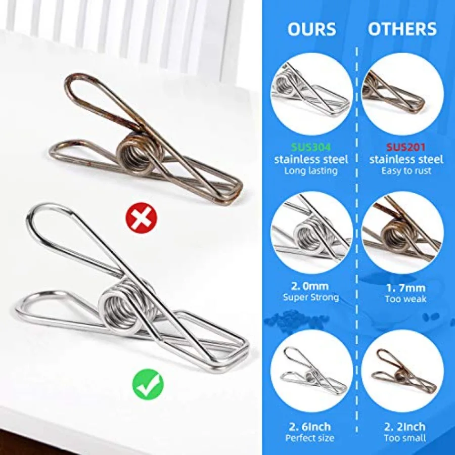 Heavy duty stainless steel clothes pins designed for outdoor and indoor laundry drying durable metal clothes clips with rustres