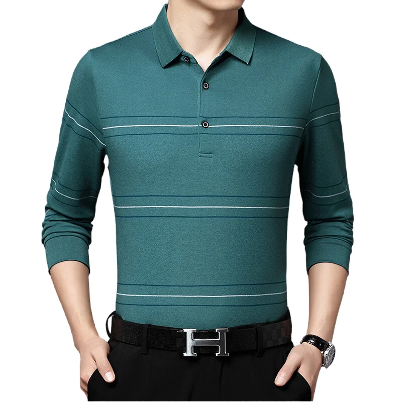 Men's Polo Shirts Brand Cotton Golf Shirt Male Slim Business Fashion Stripes Tops autumn luxurious long Sleeve Casual Lapel polo